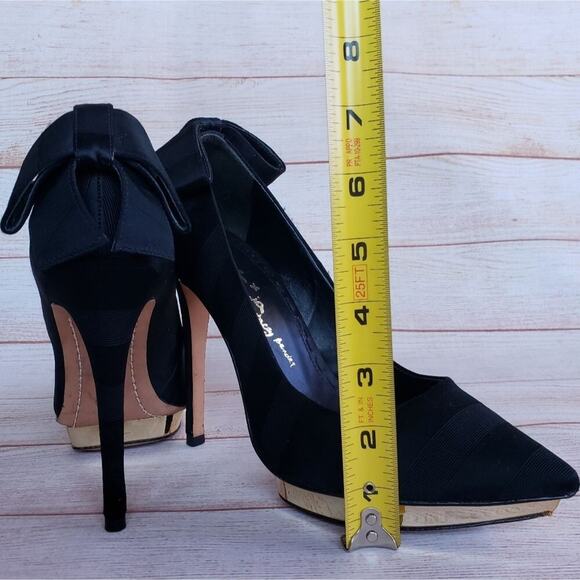 Alice + Olivia by Stacey Bendet Black Faille Fabric Platform Heels Bow Pumps - Picture 11 of 16